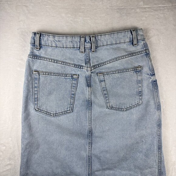 Mango MNG Womens Light Wash Denim Maxi Skirt S-Front Slit High Waist Jean Skirt - Picture 8 of 10